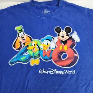 Walt Disney World 2008 Characters Front Blue Short Sleeve T-Shirt Men's Size XL
